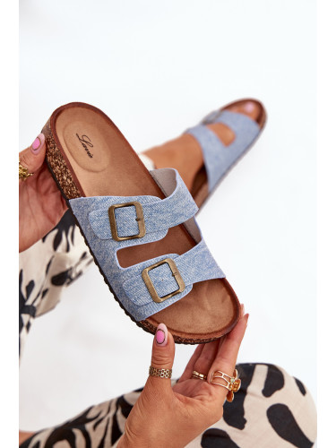 EVENTO Дамски Сандали На Коркова Платформа С Климци Светло Деним Весина