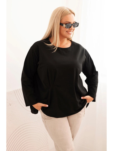Kesi Włoski Women's Plus Size blouse with cotton, featuring a pocket and rolled sleeves kiwi