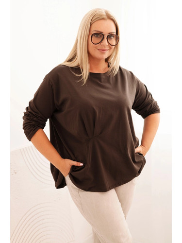 Kesi Włoski Women's Plus Size blouse with cotton, featuring a pocket and rolled sleeves kiwi