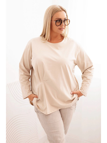 Kesi Włoski Women's Plus Size blouse with cotton, featuring a pocket and rolled sleeves kiwi