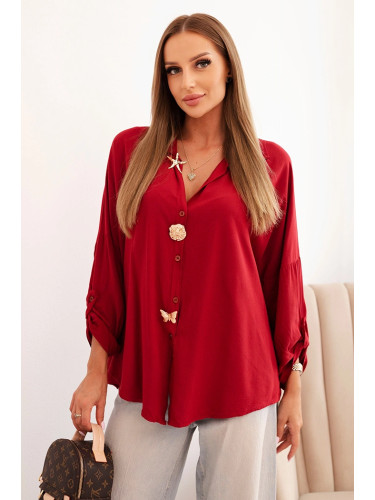 Kesi Włoski Women's viscose shirt with decorative buttons and collar burgundy