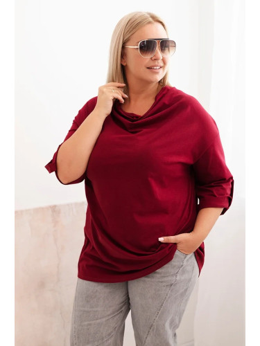 Kesi Włoski Women's Plus Size loose-fitting blouse with cotton and water neckline burgundy