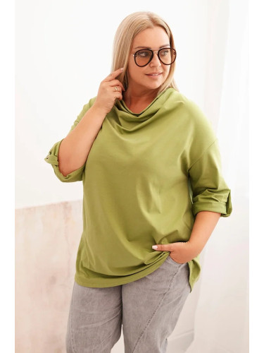 Kesi Włoski Women's Plus Size blouse with cotton in a loose fit with a water neckline olive fango