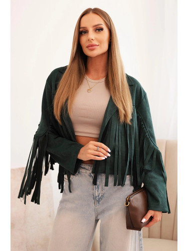 Kesi Włoski Women's jacket with fringes made of suede dark green