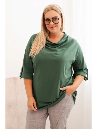 Kesi Włoski Women's Plus Size loose-fitting blouse with a water neckline dark green