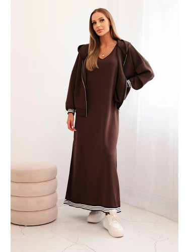 Kesi Włoski Women's set with viscose featuring a zip-up blouse and a long dress brown
