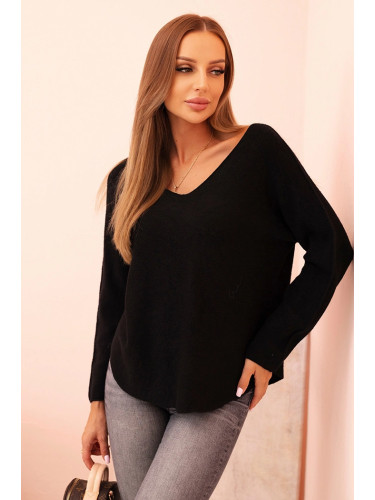 Kesi Włoski Women's sweater with viscose and V-neck black