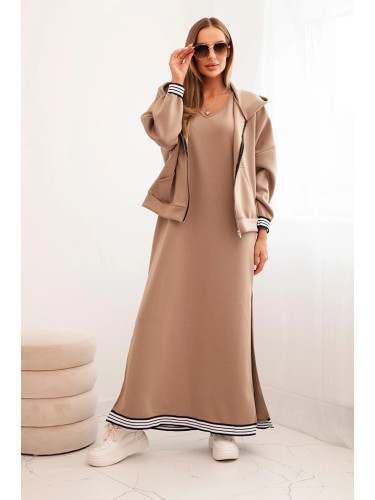 Kesi Włoski Women's set with viscose featuring a button-up blouse and a long dress fango