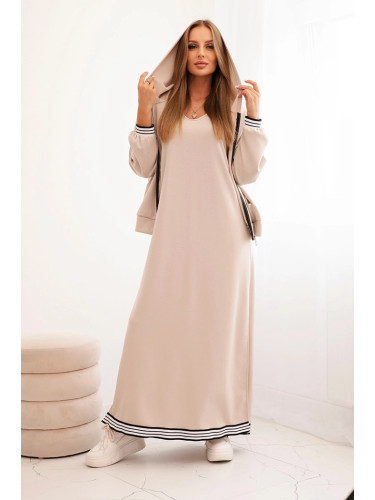 Kesi Włoski Women's set with viscose featuring a button-up blouse and a long dress beige