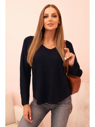 Kesi Włoski Women's sweater with viscose and a V-neck navy blue