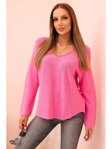 Kesi Włoski Women's sweater with viscose and a V-neck pink