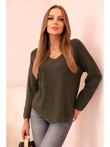 Kesi Włoski Women's sweater with viscose and V-neck dark khaki