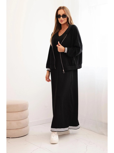 Kesi Włoski Women's set with viscose featuring a button-up blouse and a long dress black