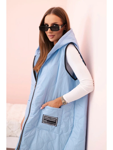 Kesi Włoski Women's quilted Plus Size vest with a hood zipped blue