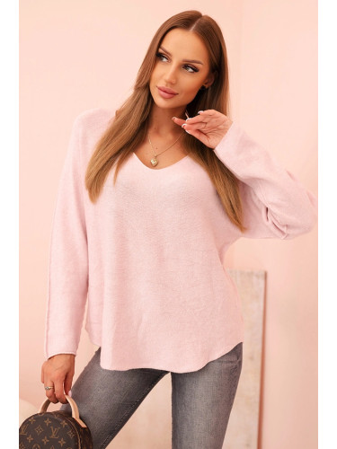 Kesi Włoski Women's sweater with viscose and a V-neck dark dusty pink