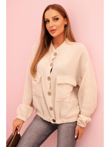 Kesi Włoski Women's muslin shirt with long sleeves beige