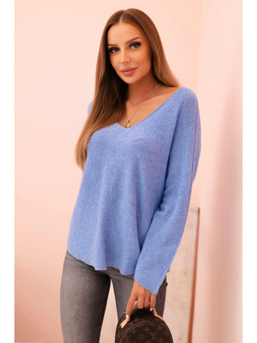 Kesi Włoski Women's sweater with viscose and a V-neck light blue