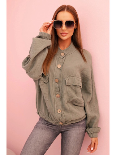 Kesi Włoski Women's muslin shirt with long sleeves khaki