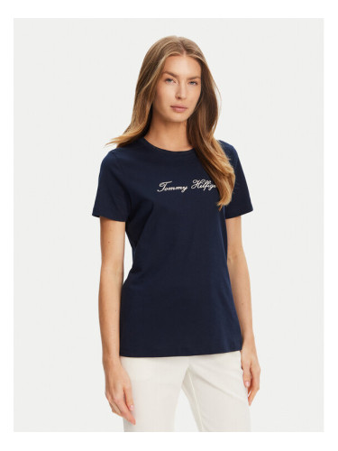 Tommy Hilfiger Тишърт Script WW0WW47210 Тъмносин Regular Fit