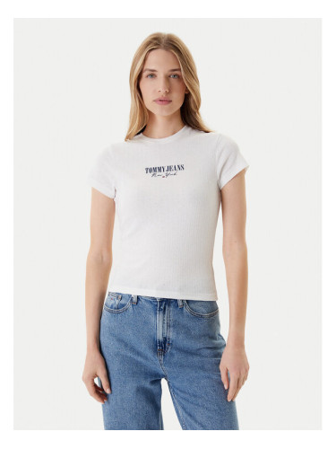 Tommy Jeans Тишърт Logo Pointelle DW0DW20899 Екрю Slim Fit