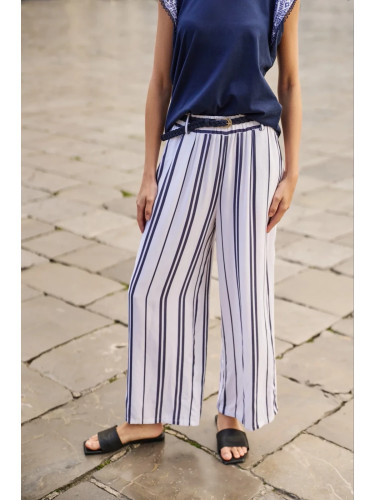 Marisse White Striped Viscose Trousers