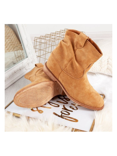 Resti Camel-colored cowboy boots on platforms Brunoki - Footwear