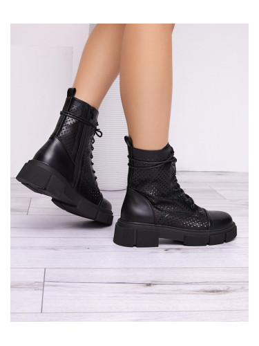 Resti Women's black openwork ankle boots with a flat heel Rolika - Footwear