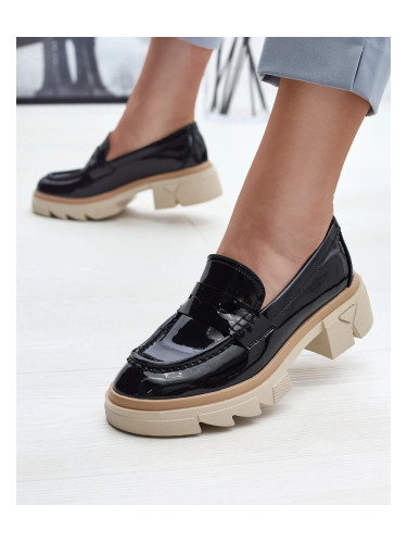 Resti Black women's eco leather patent leather moccasins Sepop- Footwear