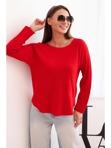 Kesi Włoski Women's sweater made of viscose with long sleeves and a round neckline red