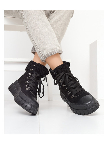 Resti Women's black eco-suede boots with sheepskin Vetic - Footwear