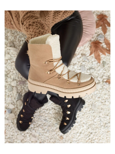 Resti Beige women's insulated trapper boots with sheepskin Lery Walk