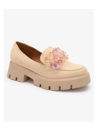 Resti Beige women's moccasins with colorful crystals Crystal Glam