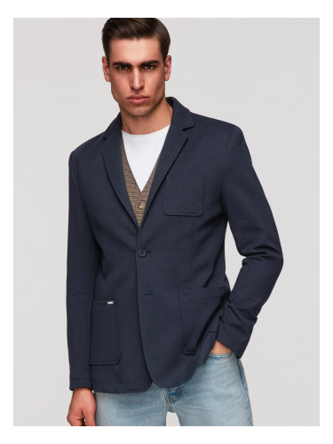 Ombre Men's SLIM knit jacket with subtle texture - navy blue