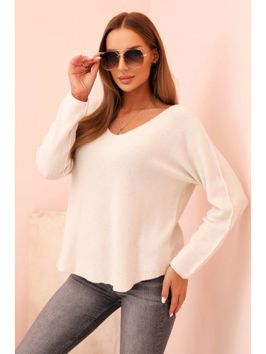 Kesi Włoski Women's sweater with viscose and V-neck light beige