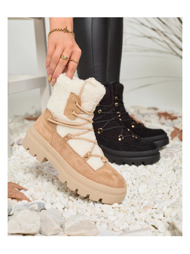 Resti Beige women's trapper boots with sheepskin Getatsa