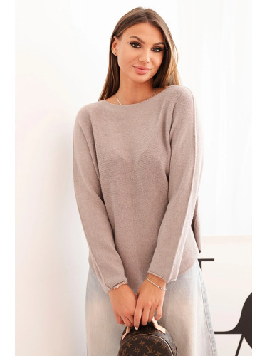 Kesi Włoski Women's viscose sweater with long sleeves and a round neckline fango
