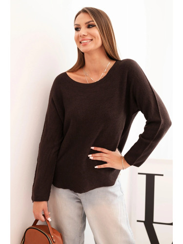 Kesi Włoski Women's viscose sweater with long sleeves and a round neckline brown