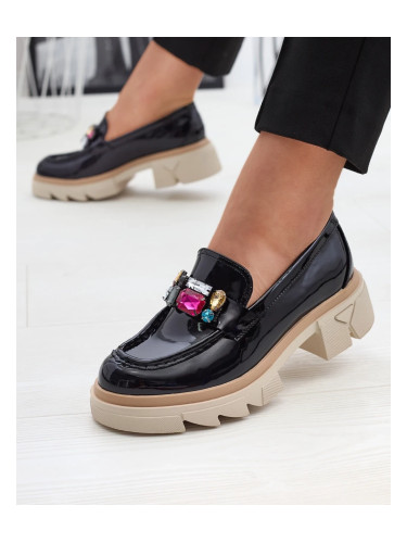 Resti Lacquered black moccasins with colored stones Sarix - Footwear