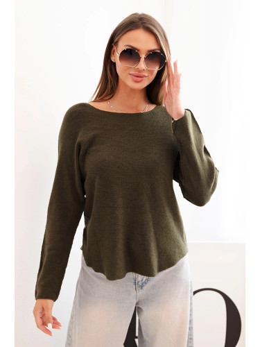 Kesi Włoski Women's sweater made of viscose with long sleeves and a round neckline dark khaki
