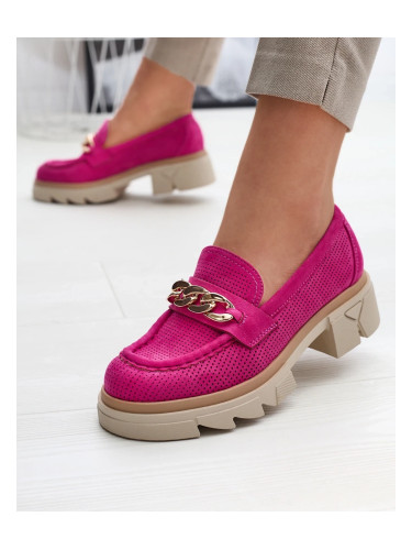 Resti Eco-suede moccasins with gold embellishment in fuchsia Zaffix