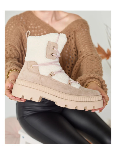 Resti Light brown women's trapper boots with sheepskin Getatsa