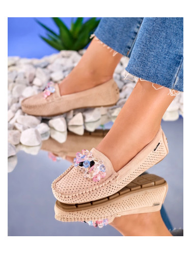 Resti Openwork light brown women's moccasins with decorative crystals Cizzas