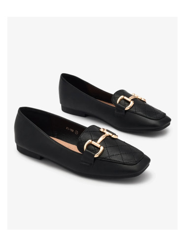 Resti Black women's quilted moccasins with gold embellishment Wetifa