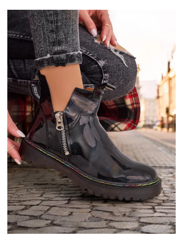 Resti Black lacquered women's boots with a Odeta zipper - Footwear