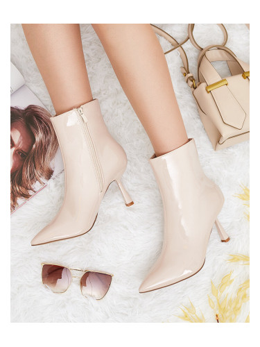 Resti Beige lacquered women's Elegant Classy stiletto heeled boots