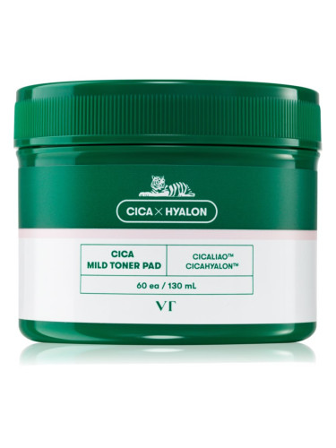 VT Cosmetics Cica Mild Toner Pad ексфолиращи тампони за лице с успокояващ ефект 60 бр.