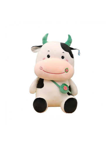 Плюшена кравичка със зелени рогца, 30 см