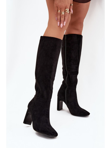 Boto Дамски ботуши на ток с подплата черни Замира