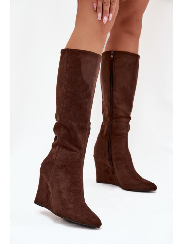 Boto Топли дамски ботуши на платформа шоколадови Росина