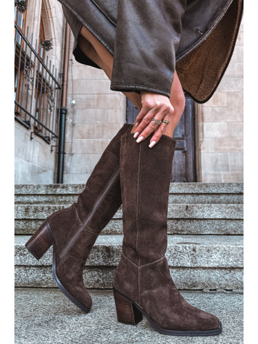 Zazoo Суедени Ботуши На Ток С цип Шоколадови Лисара